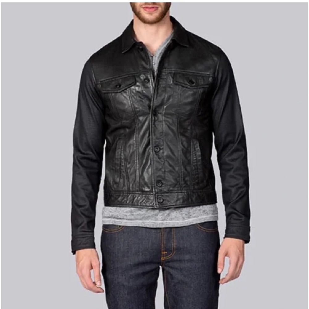 John Varvatos Leather Trucker Jacket